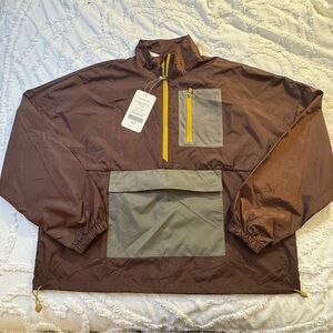 Fabletics Women's XL Shawn Cropped Half-Zip Windbreaker Jacket Brown NWT